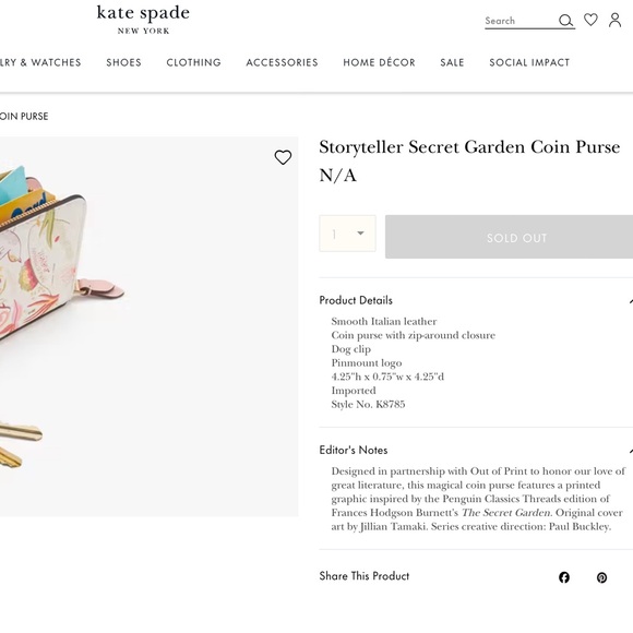 ♠️kate spade♠️ NWOT Secret Garden Coin/Card Keychain - Picture 13 of 14